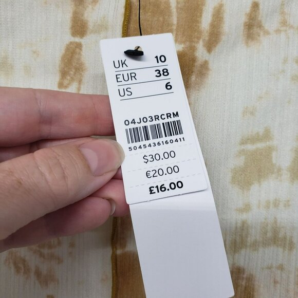 NEW Topshop Second Skin Tie Dye Cream Tan Lettuce Hem Long Sleeve Top US 6 - Picture 7 of 9